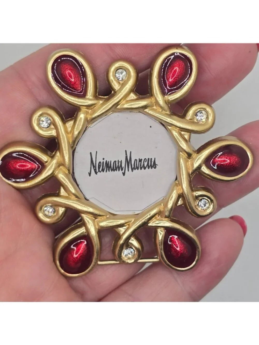 Miniature Picture Frame Neiman Marcus Signed Jay Strongwater Red Gold Enamel